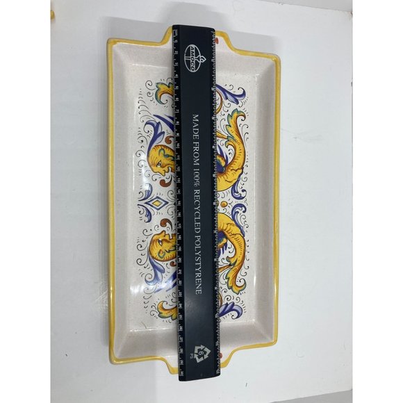 Deruta Ceramiche Italy hand Painted handle serving tray dragon - Picture 4 of 6